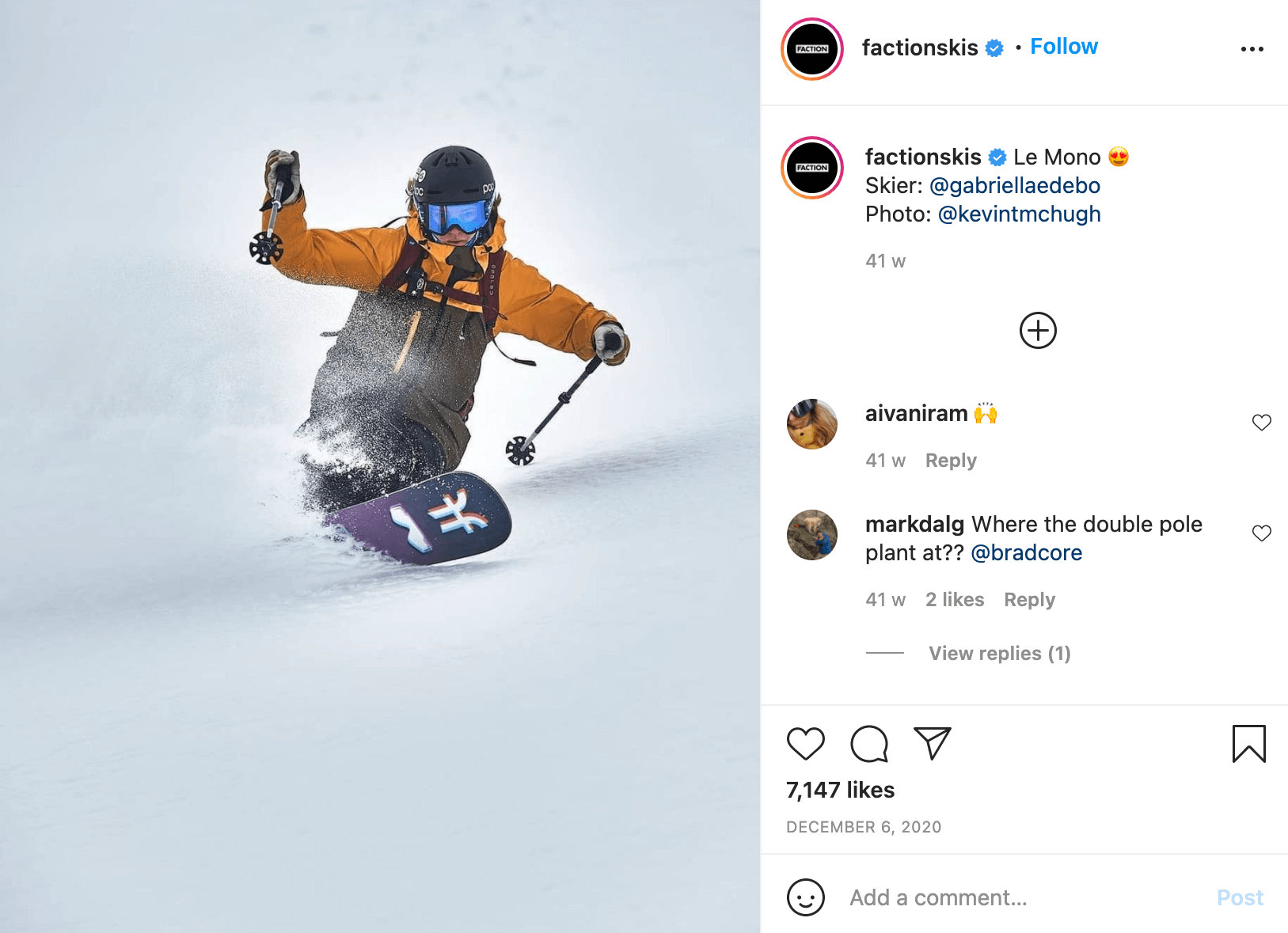 User Generated Content of Man Skiing Using Faction Products